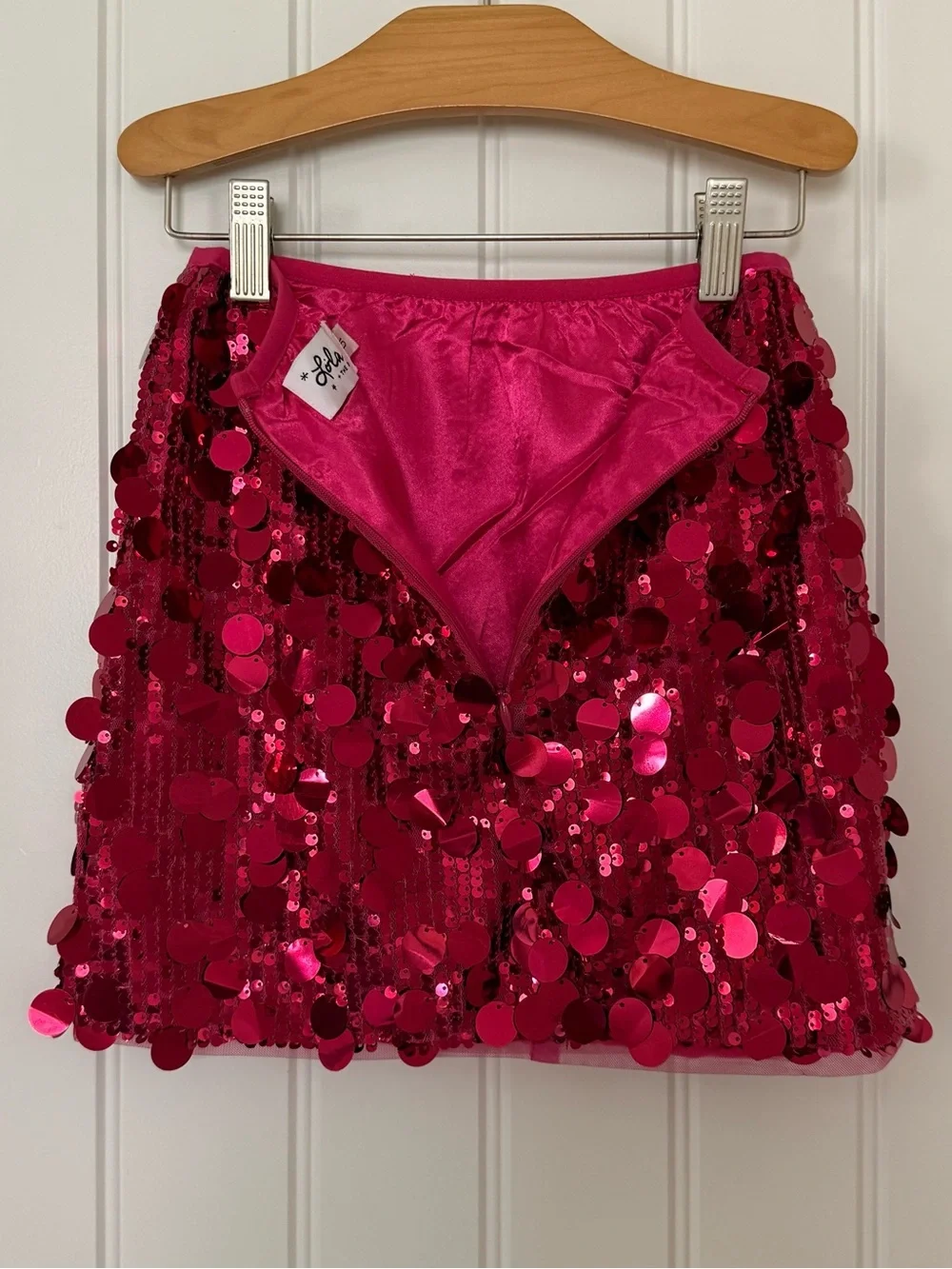 Lola + The Boys Magic Paillette Mini Skirt Size 10 Hot Pink Sequin Party Skirt